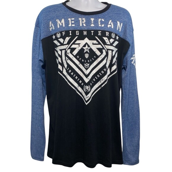 American Fighter T Shirt XXL Parkside Premium Athletic Long Sleeve Blue Black - Picture 1 of 7